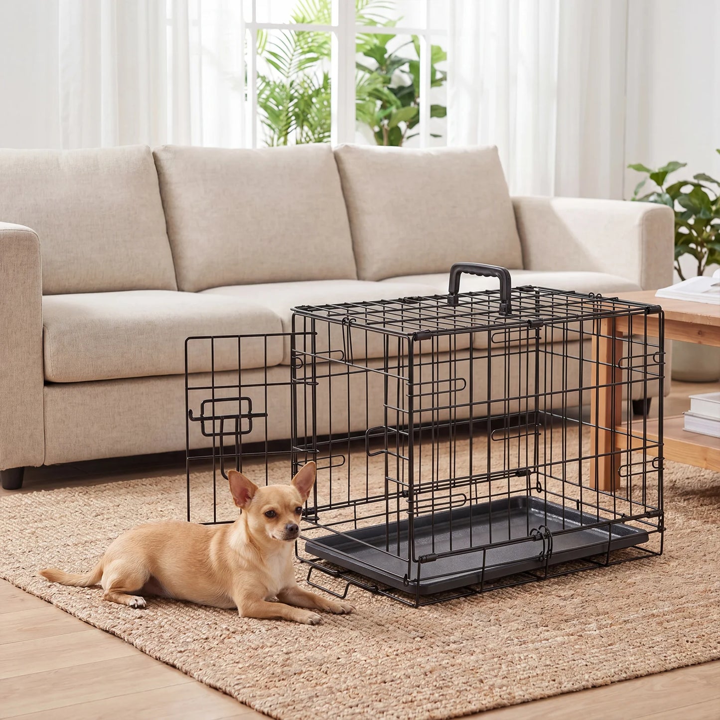 JHK Dog Crate With Secure Lock Foldable Removable Tray