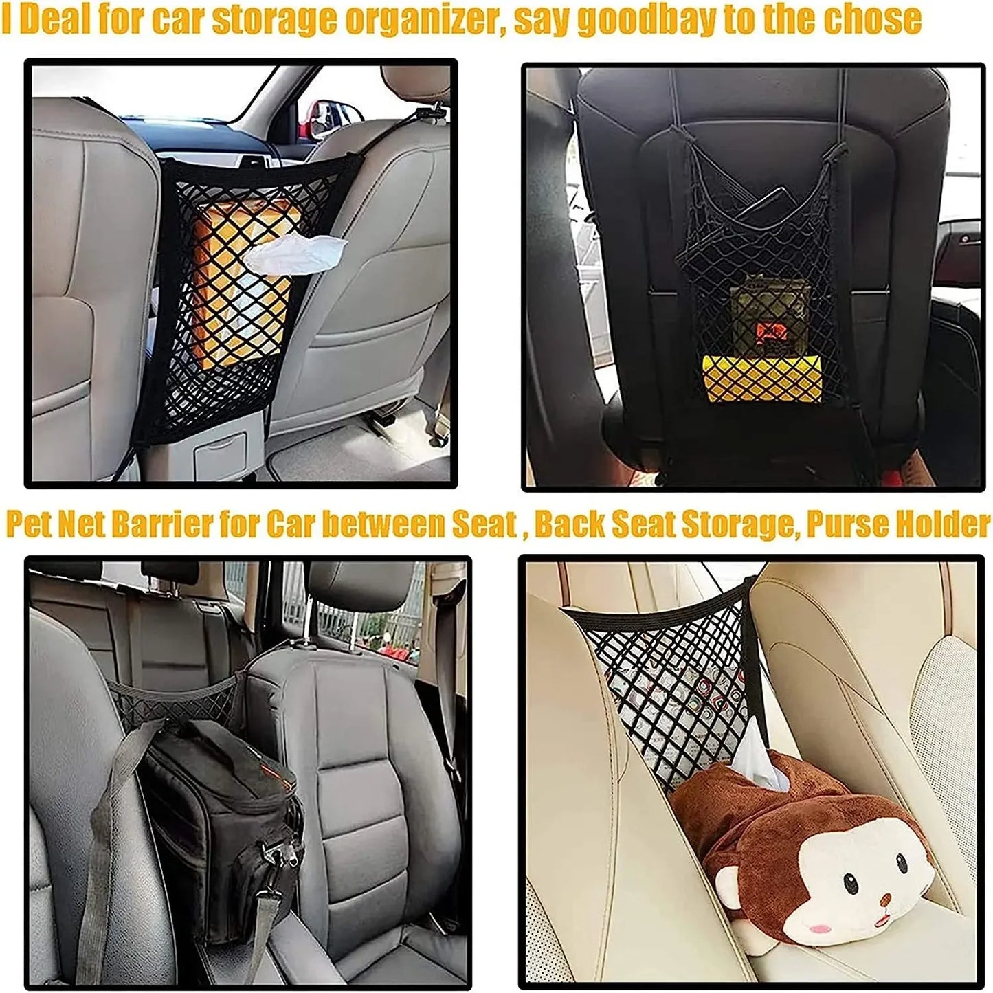 Pet Car Barrier With Automatic Mesh Storage Bag For Back Seat Safety