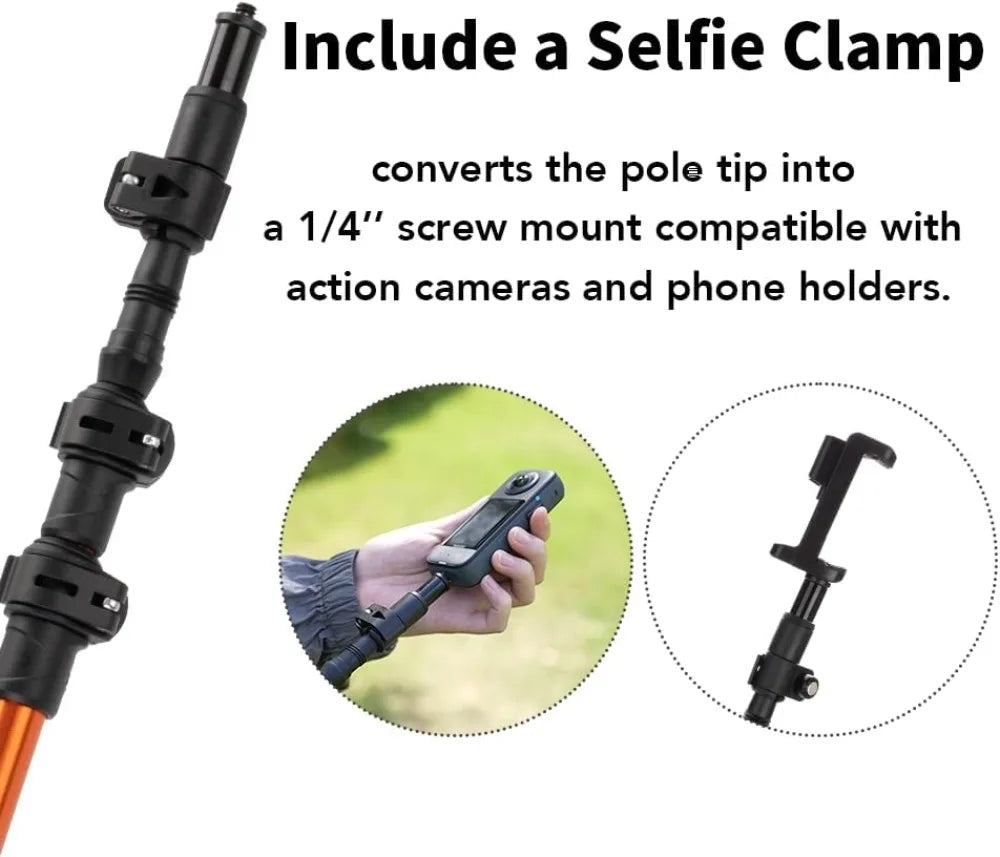 Selfie Trekking Pole Ultralight 7075 Aluminum With Built In Mount