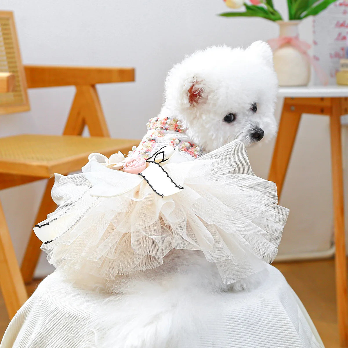 Dog Tutu Dress With 3D Flower Knot Bow For Celebration