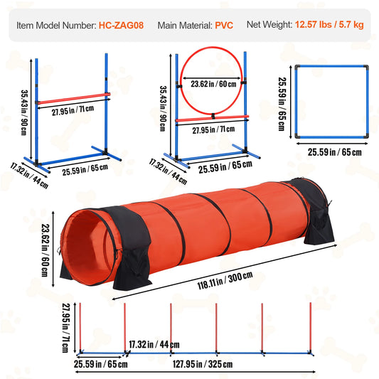 Dog Agility Training Equipment Set With Adjustable Hurdles And Obstacle Tunnel