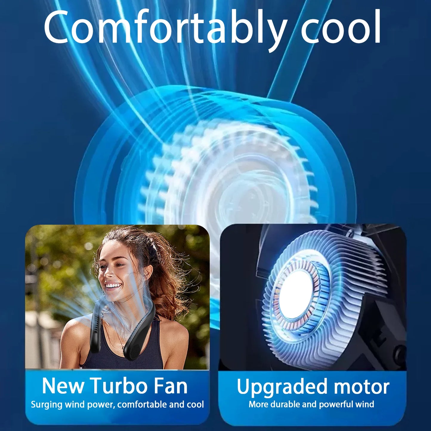 Portable Neck Fan Bladeless USB Rechargeable With 4 Speeds