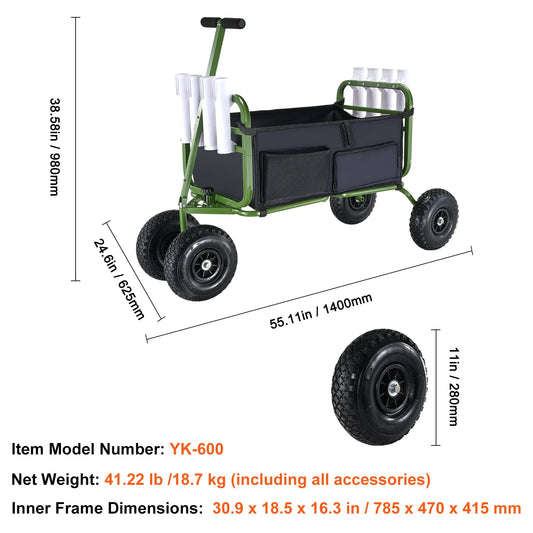 SucceBuy Beach Fishing Cart Foldable Wagon With 4 Wheels And 8 Rod Holders