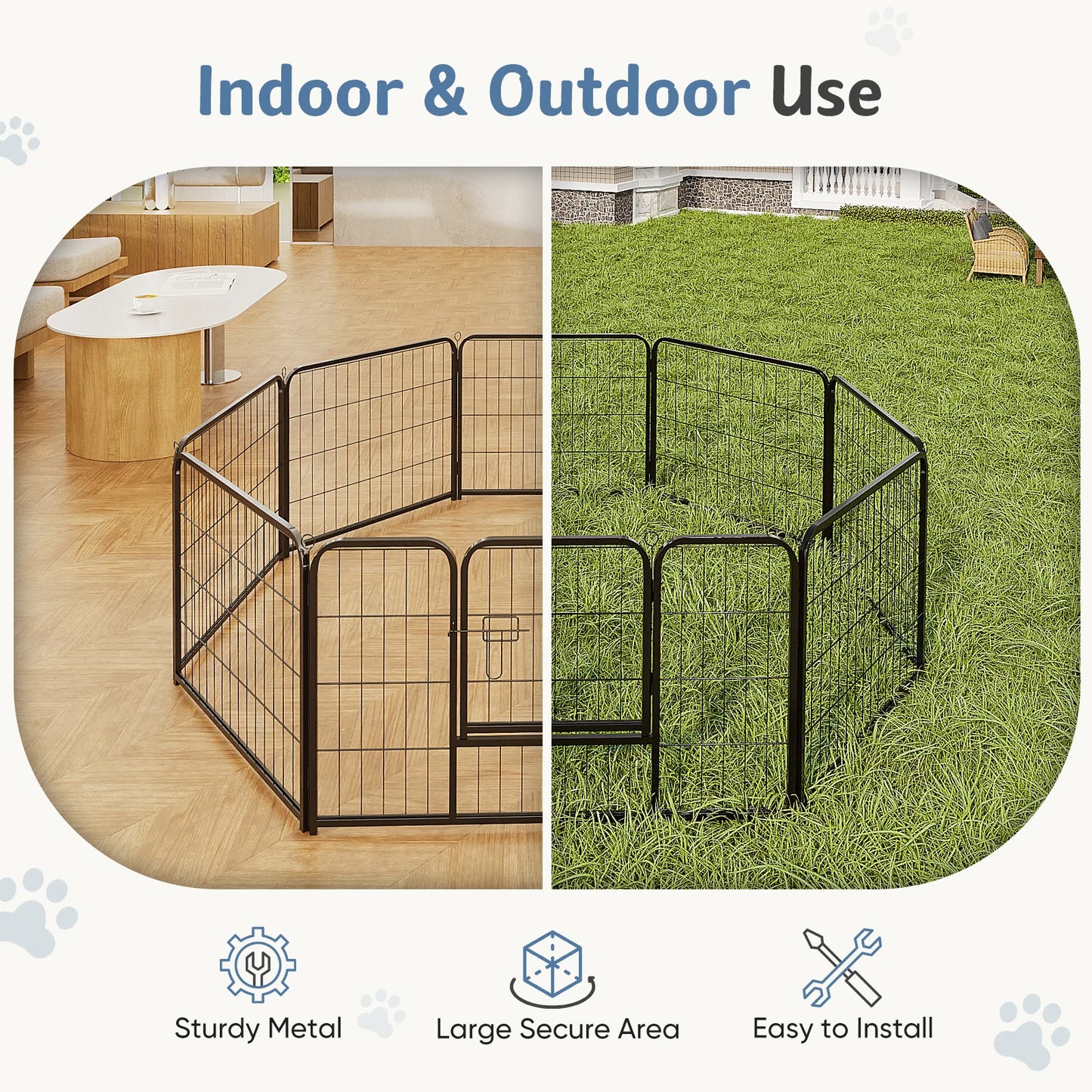 JHK Metal 8-Panel Dog Playpen For Indoor Outdoor Use