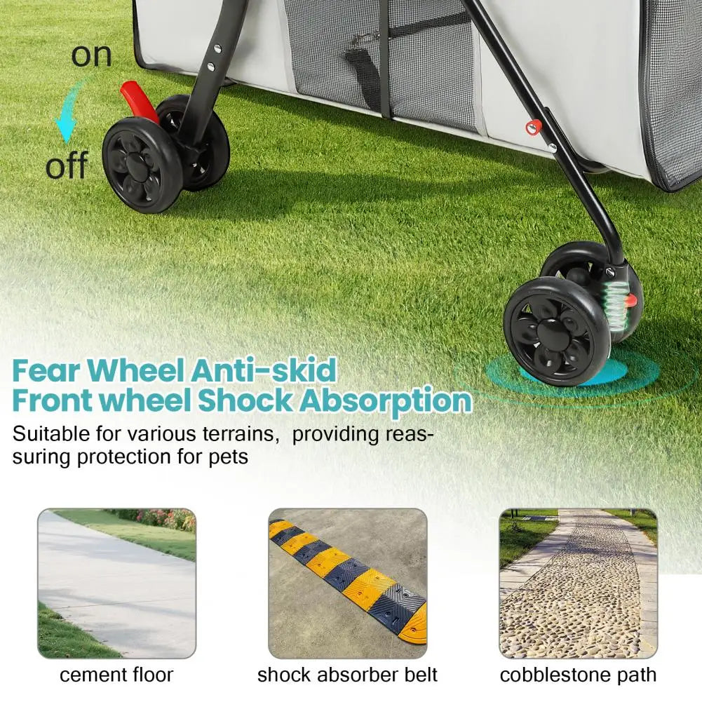 Foldable Dog Stroller With 360 Degree Wheels Five Ventilation Windows