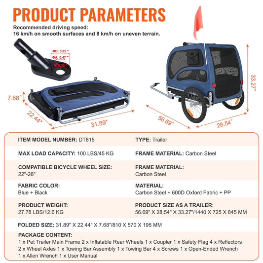 Pet Bicycle Carrier Trailer For Dogs, Foldable And Easy Storage