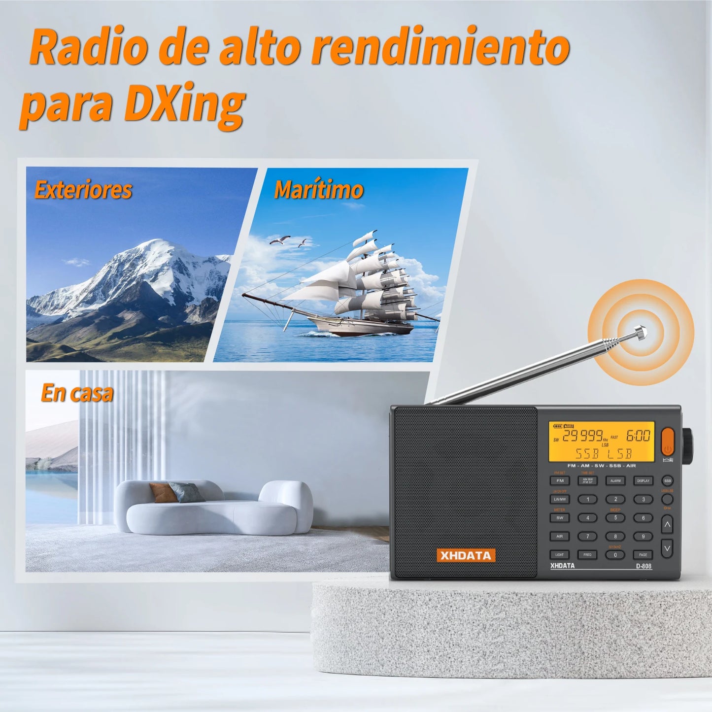 XHDATA D808 Portable Multiband Radio AM FM SW MW SSB
