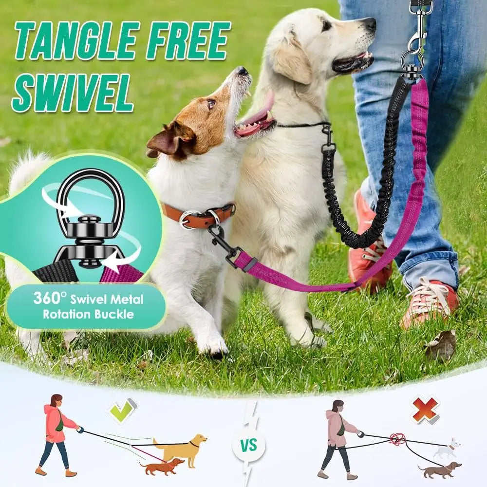 Double Dog Leash Attachment Shock Absorbing Bungee
