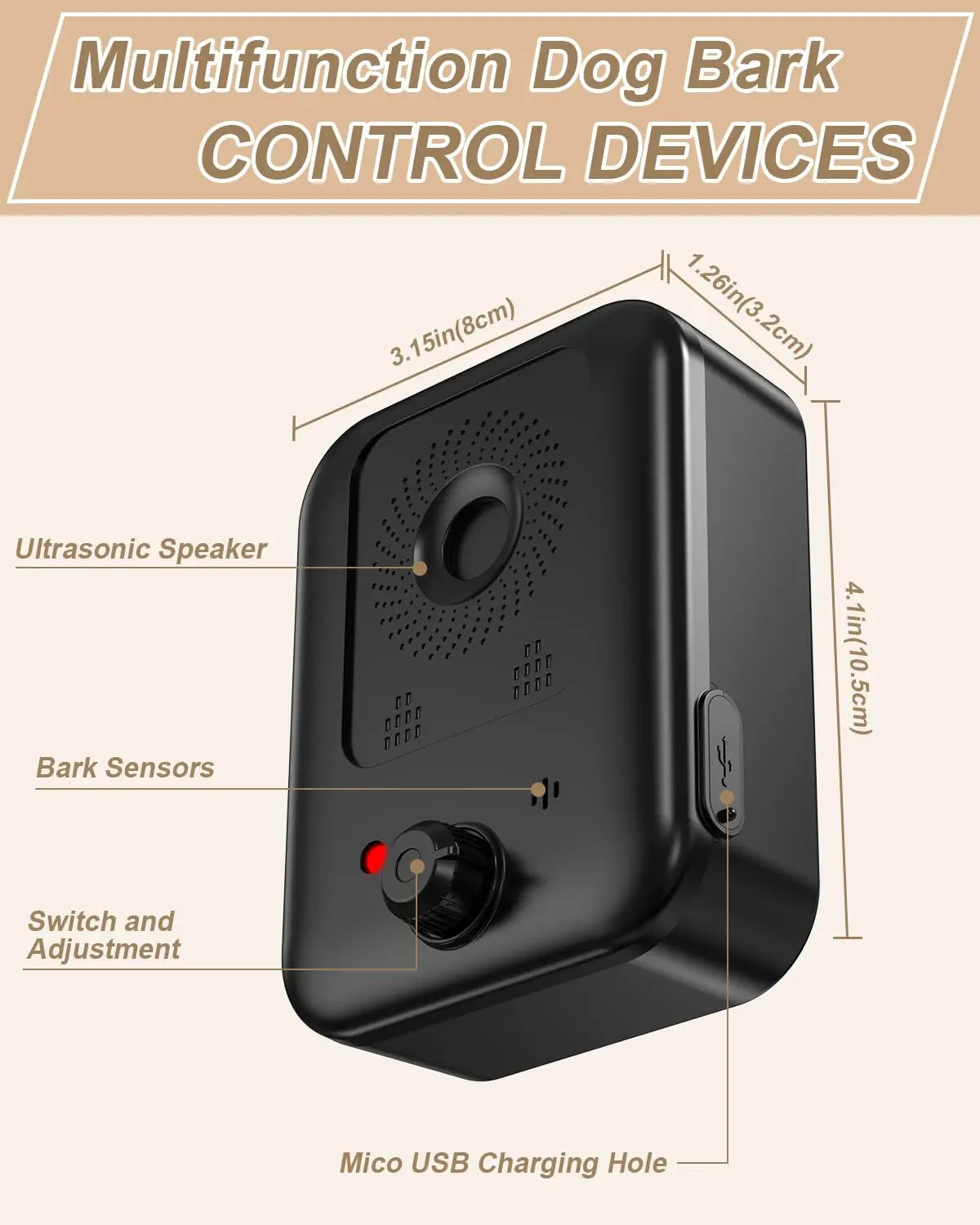 PetEdu Rechargeable Automatic Bark Deterrent For Dogs Indoor Outdoor Ultrasonic