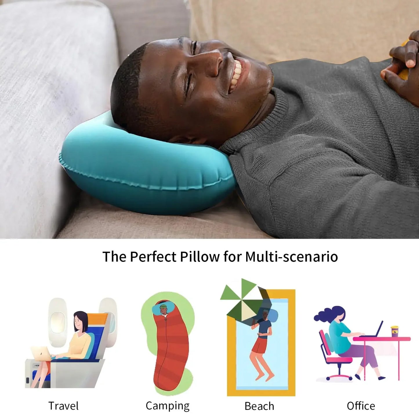 Portable Inflatable Pillow For Neck And Lumbar Support