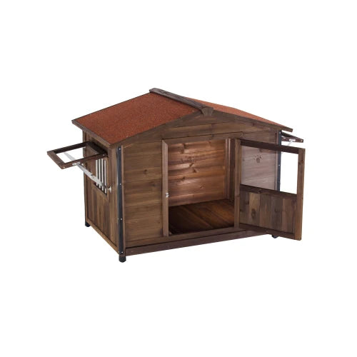 Outdoor Wooden Cabin Style Dog Kennel With Iron Frame