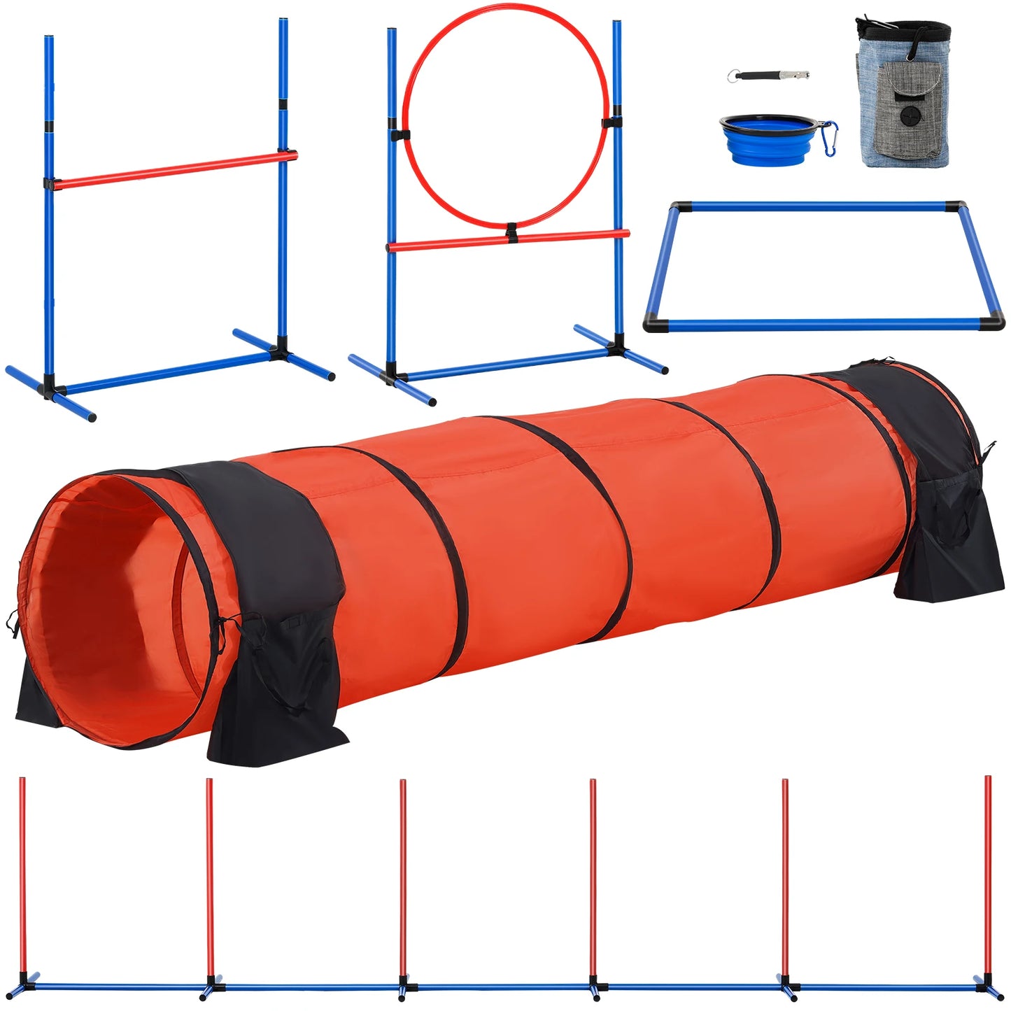 Dog Agility Training Equipment Set With Adjustable Hurdles And Obstacle Tunnel