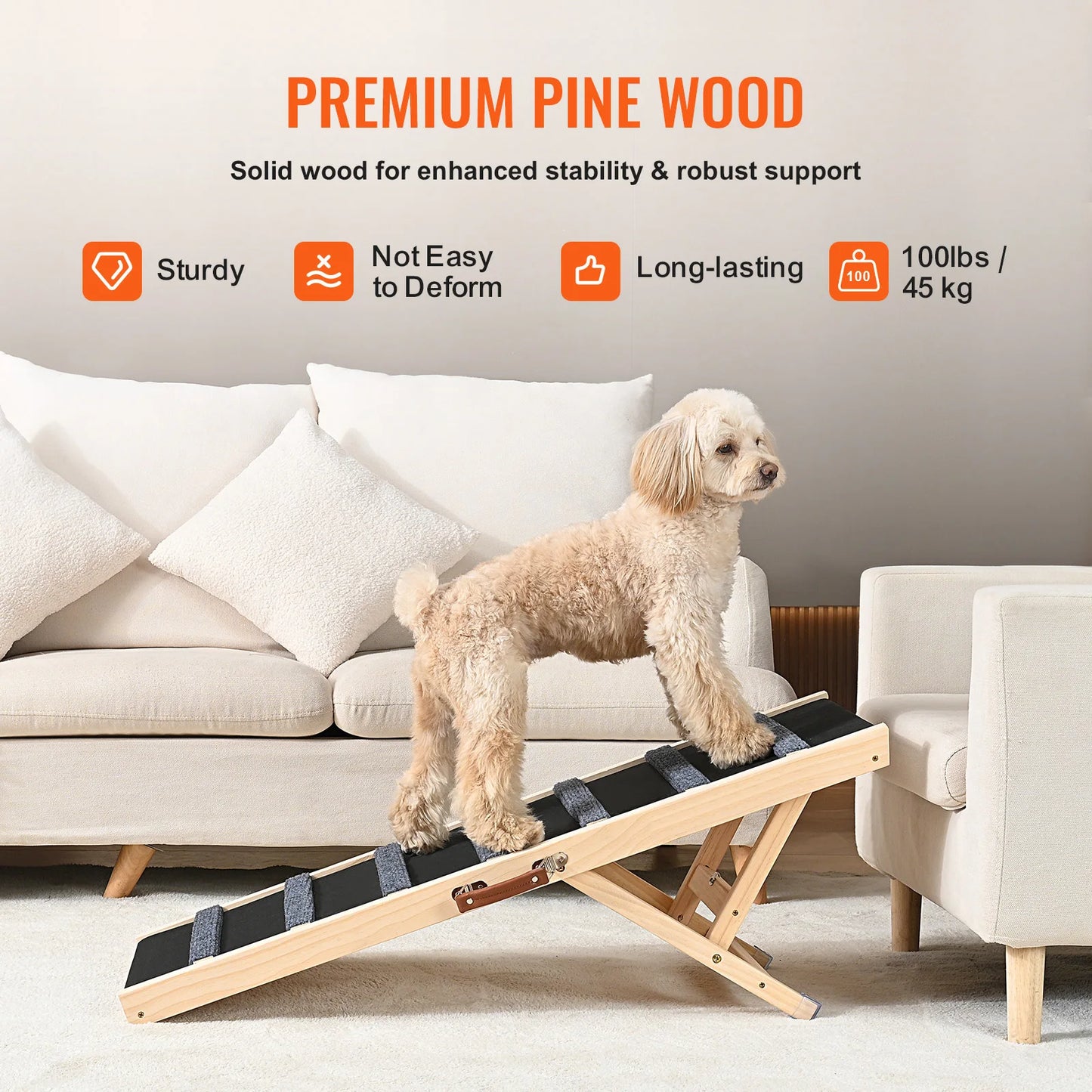 SucceBuy Folding Dog Ramp Anti Slip Adjustable Wooden Pet