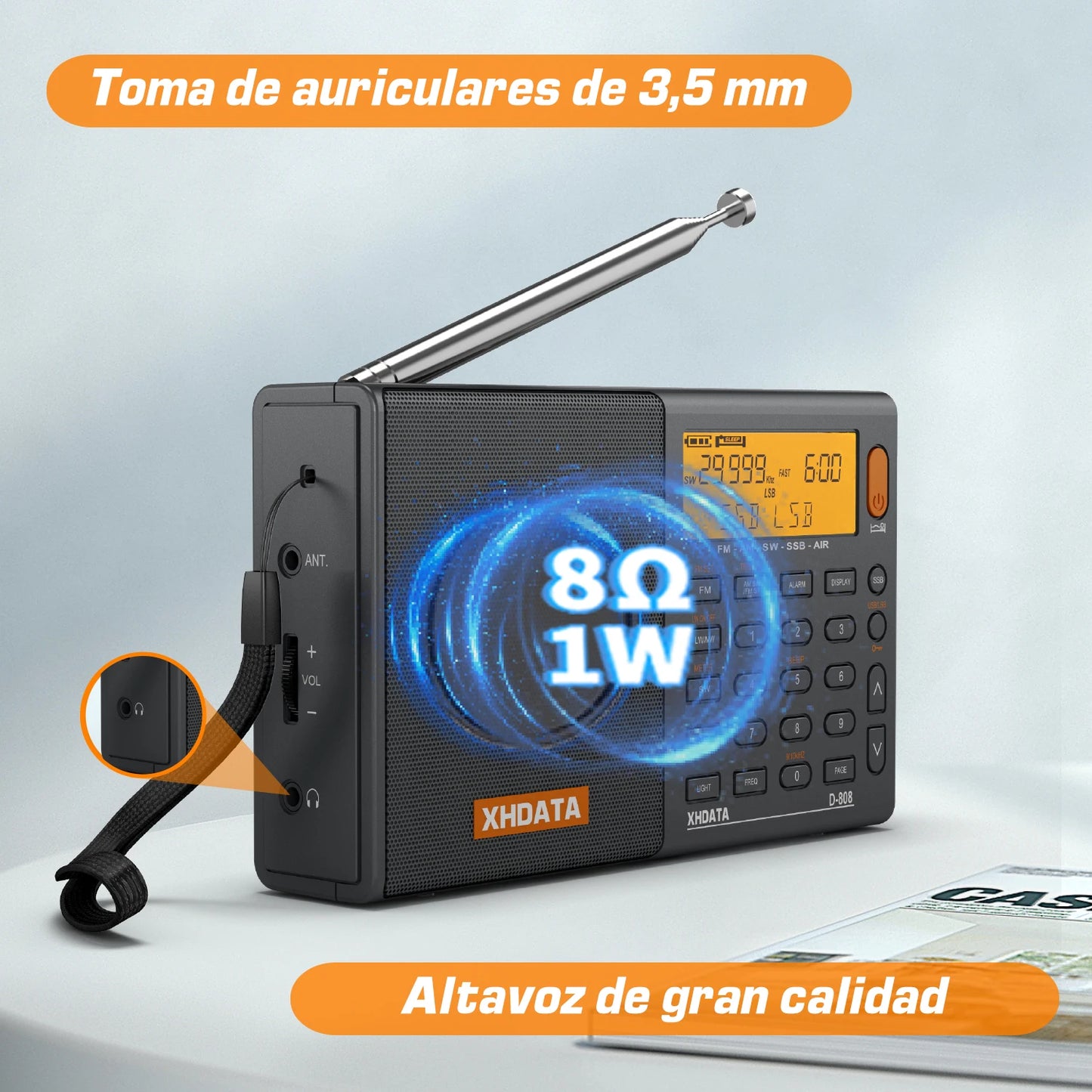 XHDATA D808 Portable Multiband Radio AM FM SW MW SSB