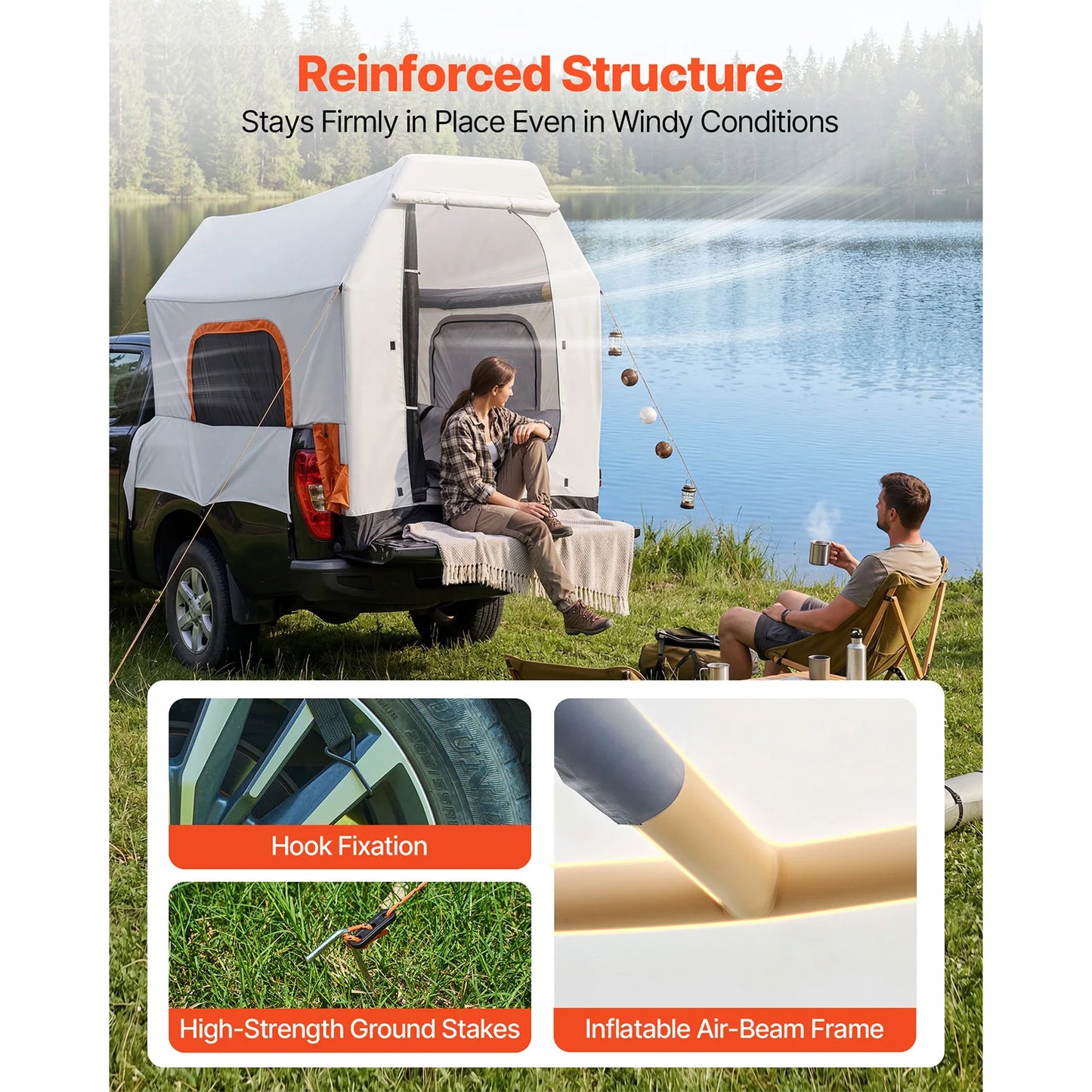 SucceBuy Inflatable Truck Bed Tent Three Season Ventilated Mesh Windows Hiking