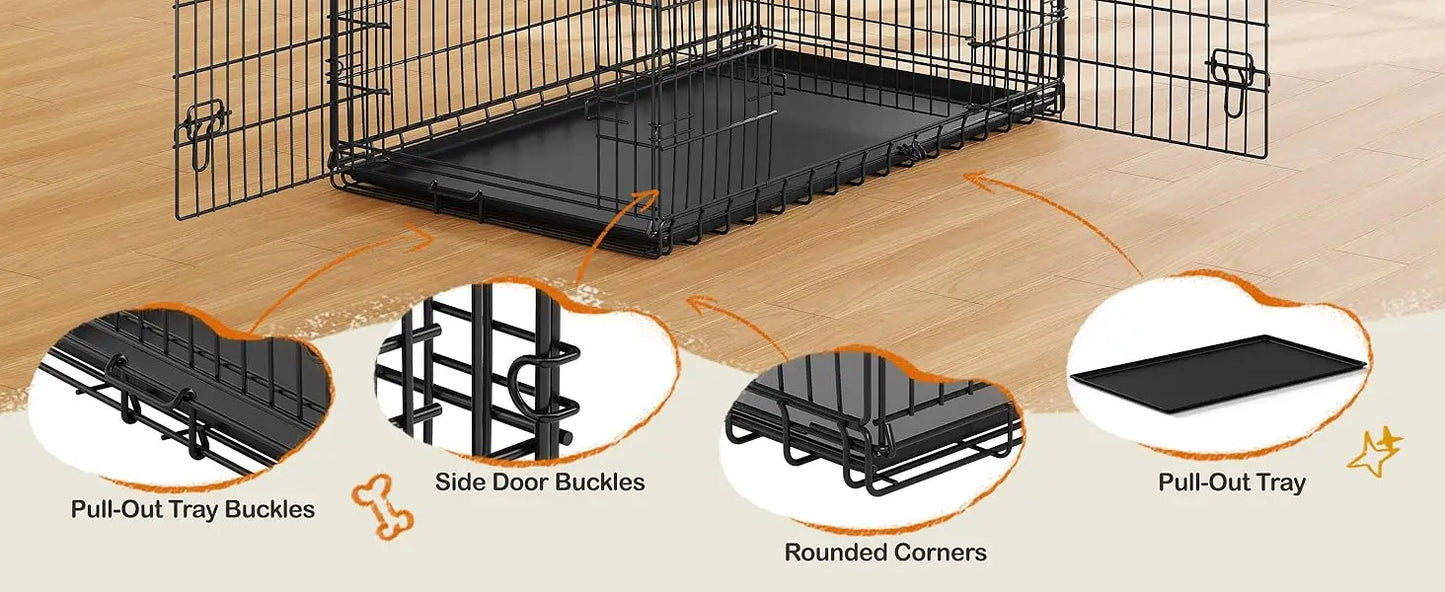 Double Door Dog Crate With Divider And Removable Tray
