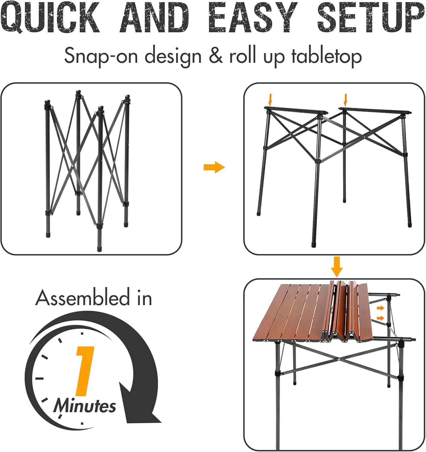Lightweight Folding Square Table Roll Up Top For Camping