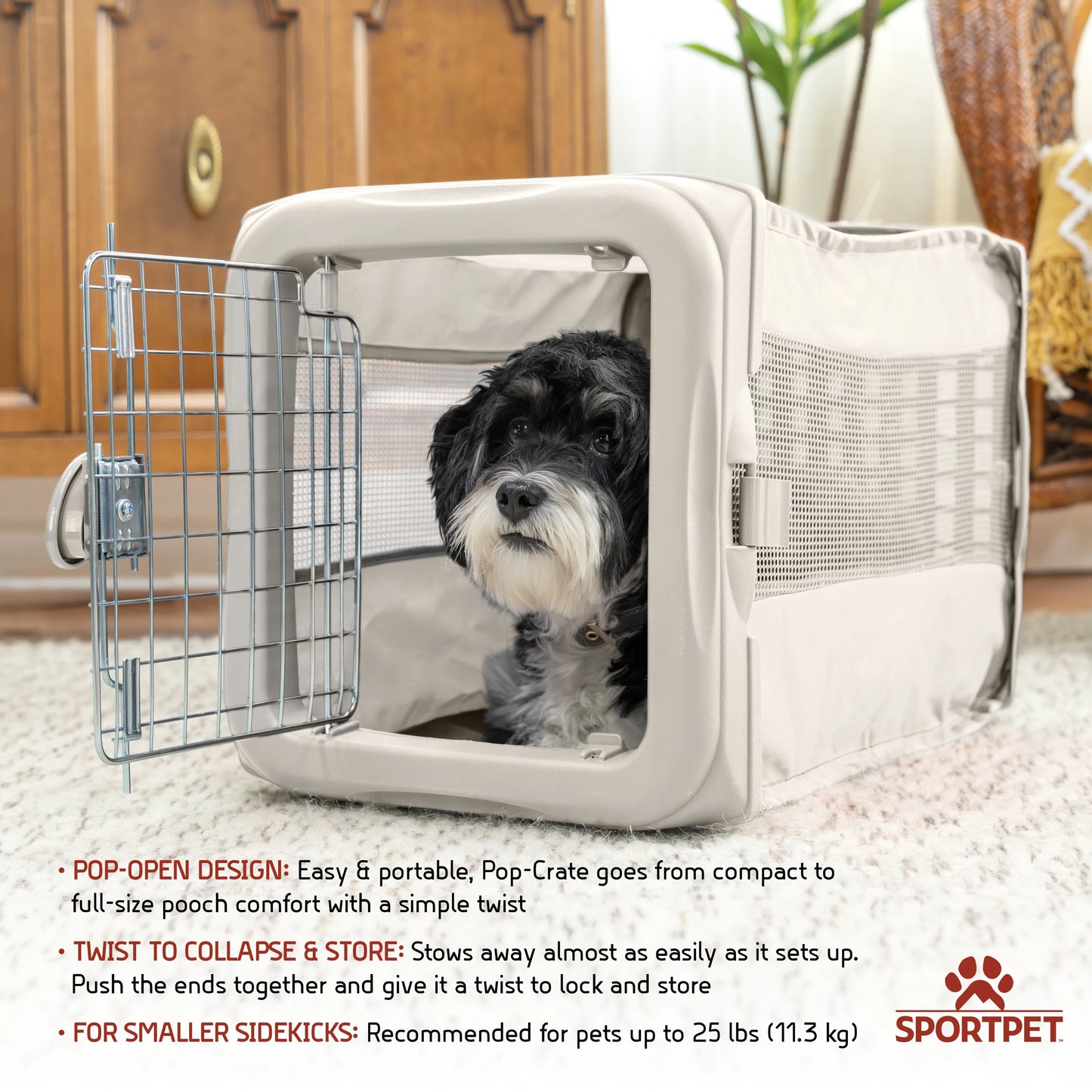 Small Soft Sided Collapsible Pop Up Pet Crate for Travel