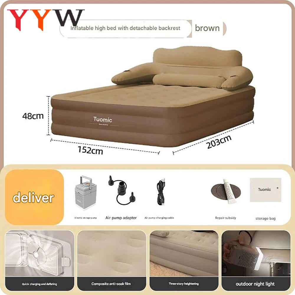 Inflatable Camping Mattress For Two With Durable Flocking Fabric