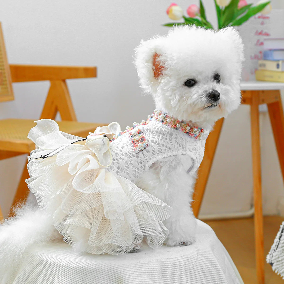 Dog Tutu Dress With 3D Flower Knot Bow For Celebration