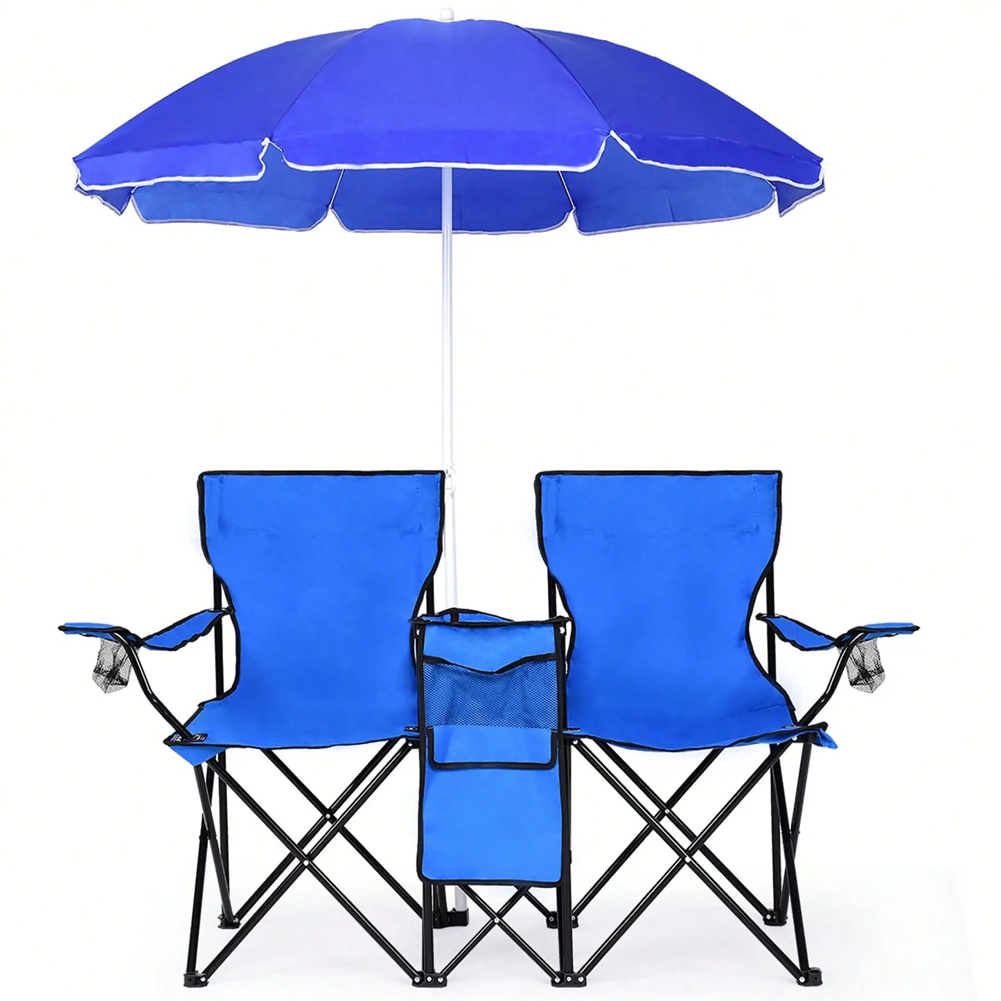 Folding Picnic Double Chair With Umbrella Table Cooler