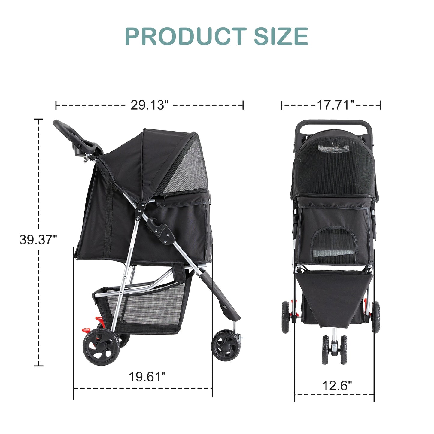 JHK 3-Wheel Foldable Pet Stroller With Mesh Windows