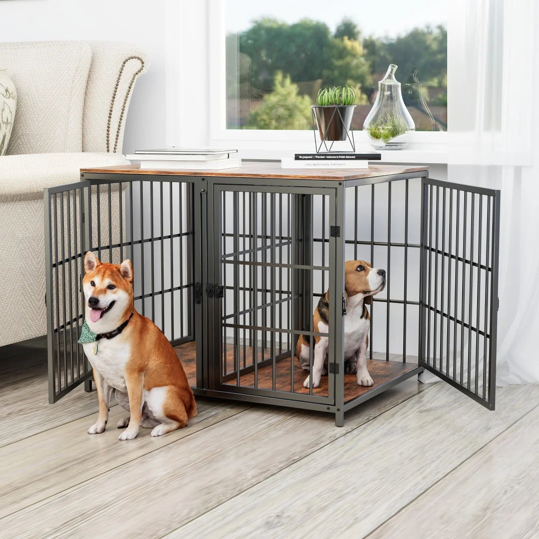 BINGOPAW Heavy Duty Wooden Dog Crate End Table With Doors