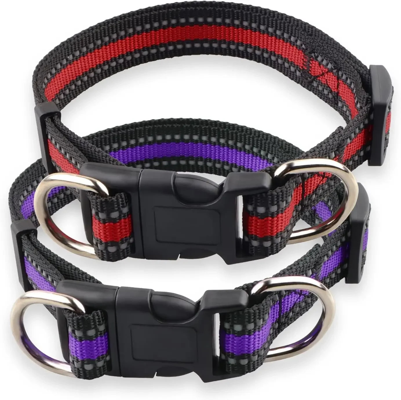 Highly Reflective Adjustable Dog Collar With Dual Metal D Rings