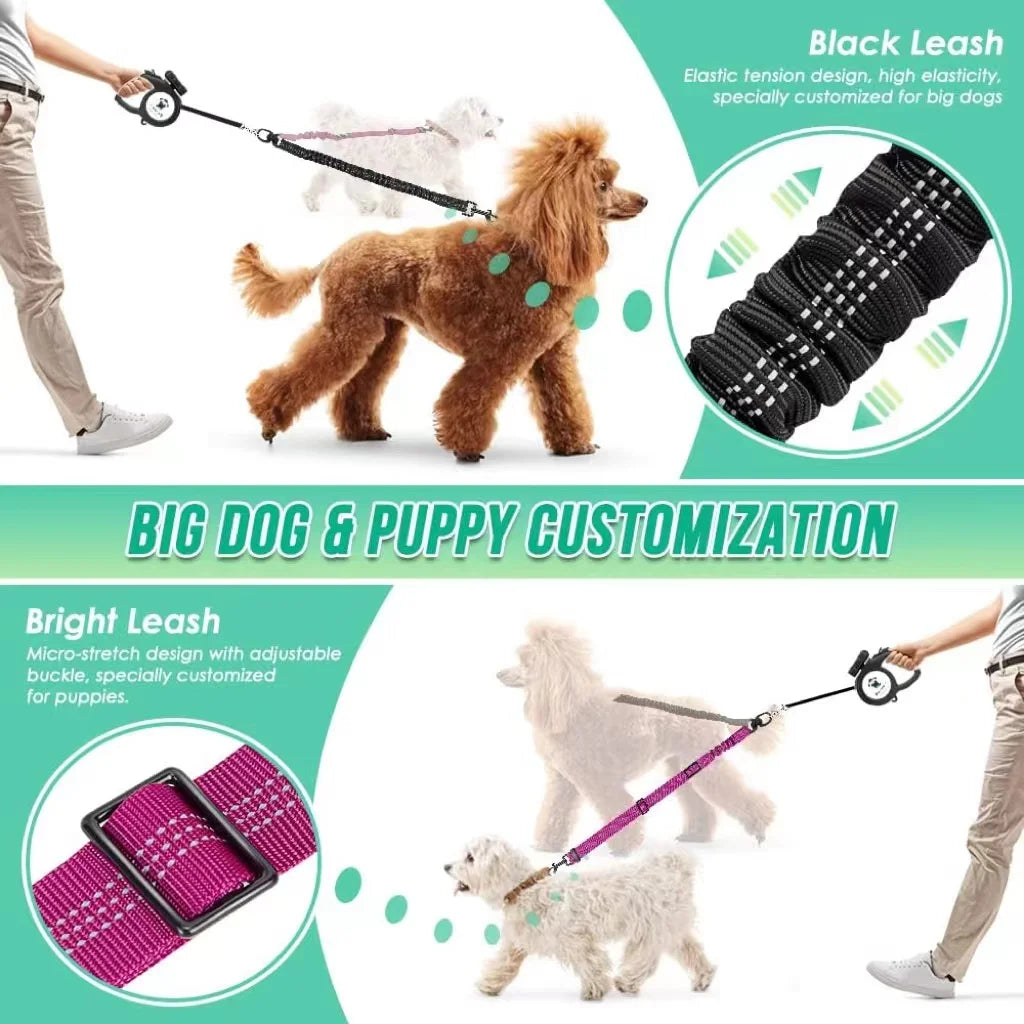 Double Dog Leash Attachment Shock Absorbing Bungee
