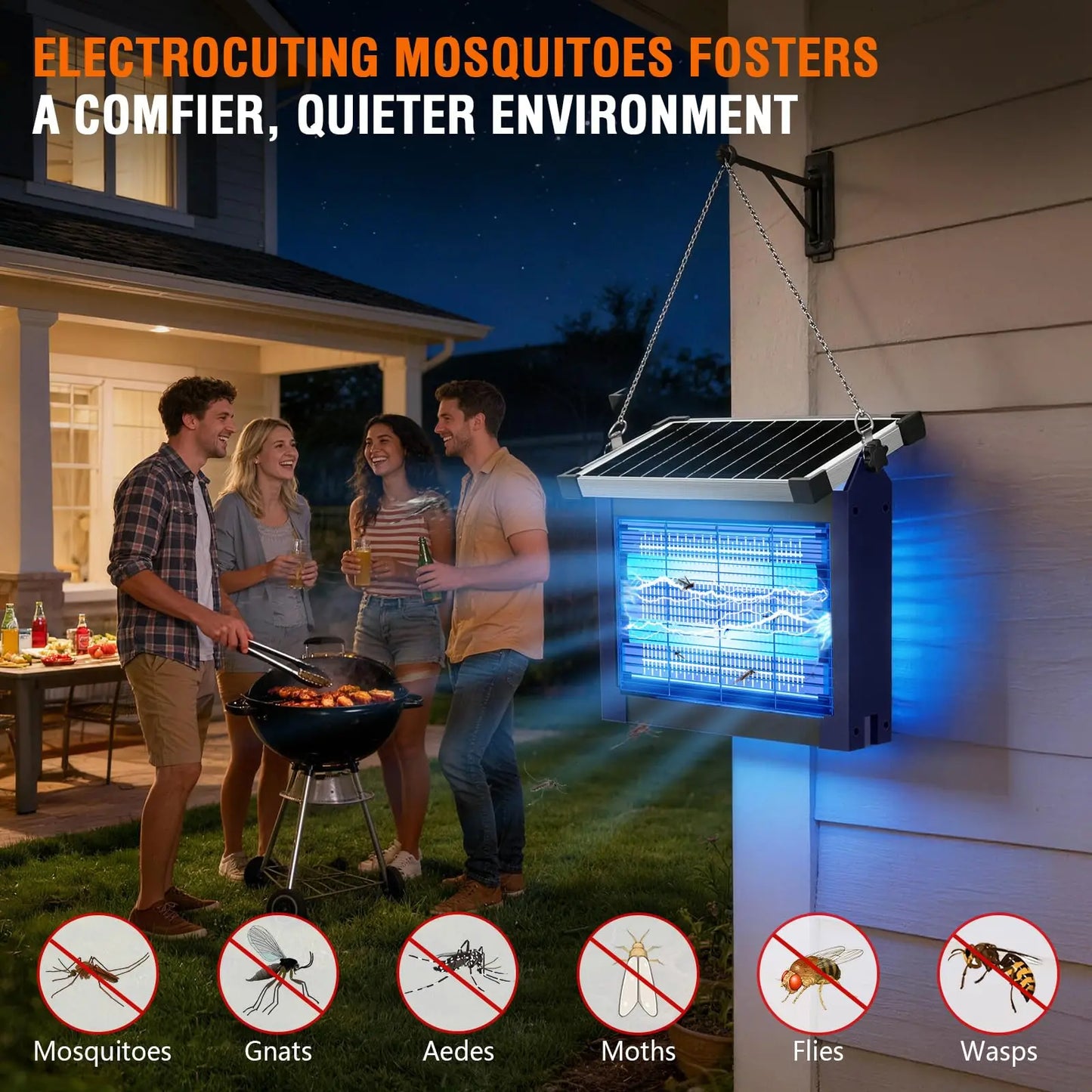 Solar Bug Zapper 4500V Outdoor Mosquito Zapper Waterproof Garden