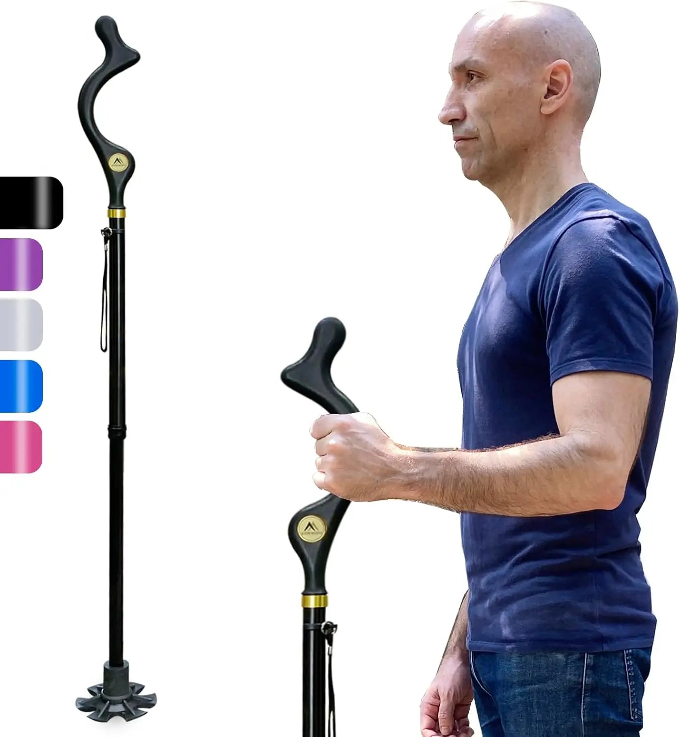Foldable Walking Cane For Seniors, Height Adjustable, Aluminum, Anti Slip