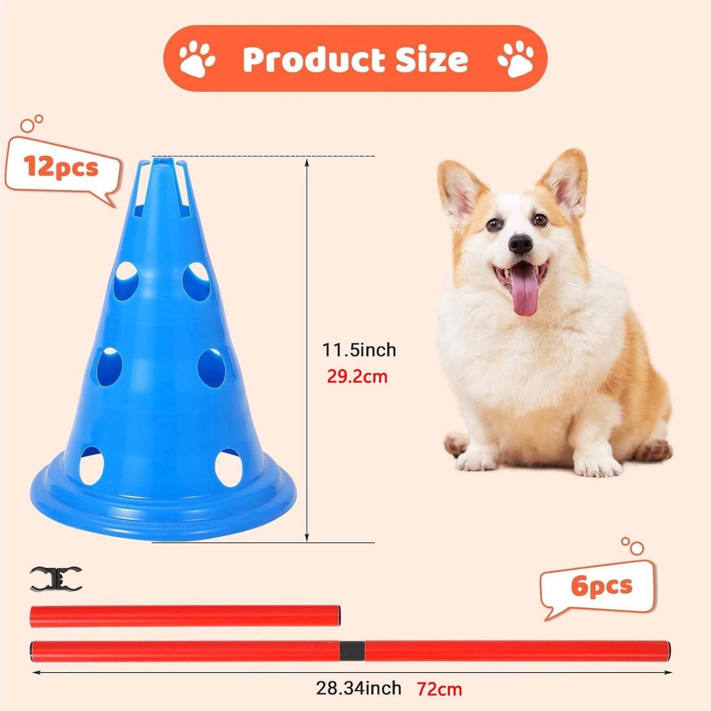 Dog Agility Hurdle With 12 Cones And 6 Rods Heavy-Duty
