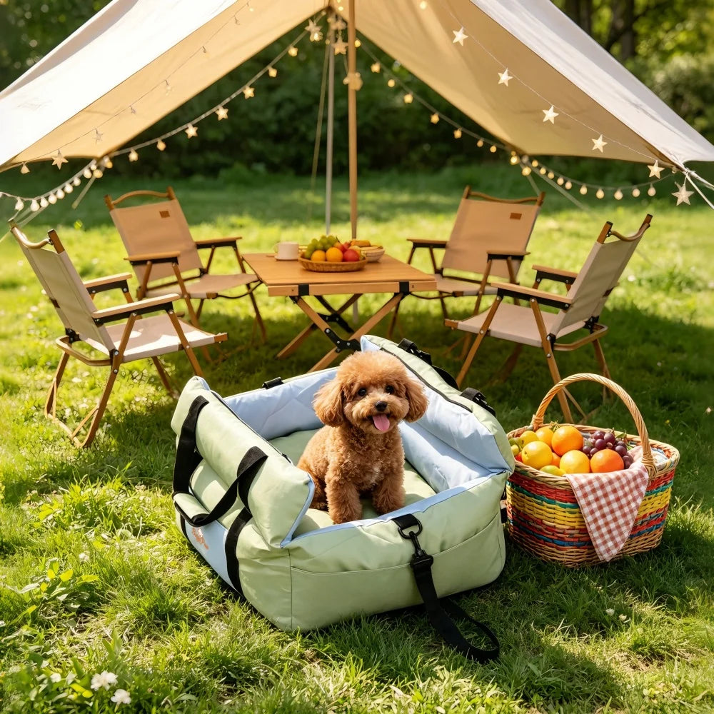Portable Dog Car Seat Pet Dog Booster Seat Puppy Travel Carrier Bed with Safety Belt Storage Pocket Removable Washable Cover