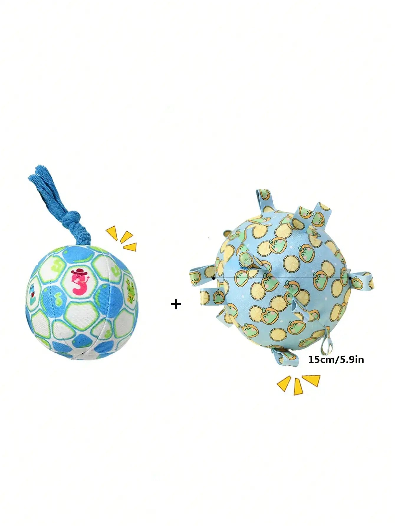 Cartoon Pattern Dog Toy Ball With Rope Squeaky Durable Interactive