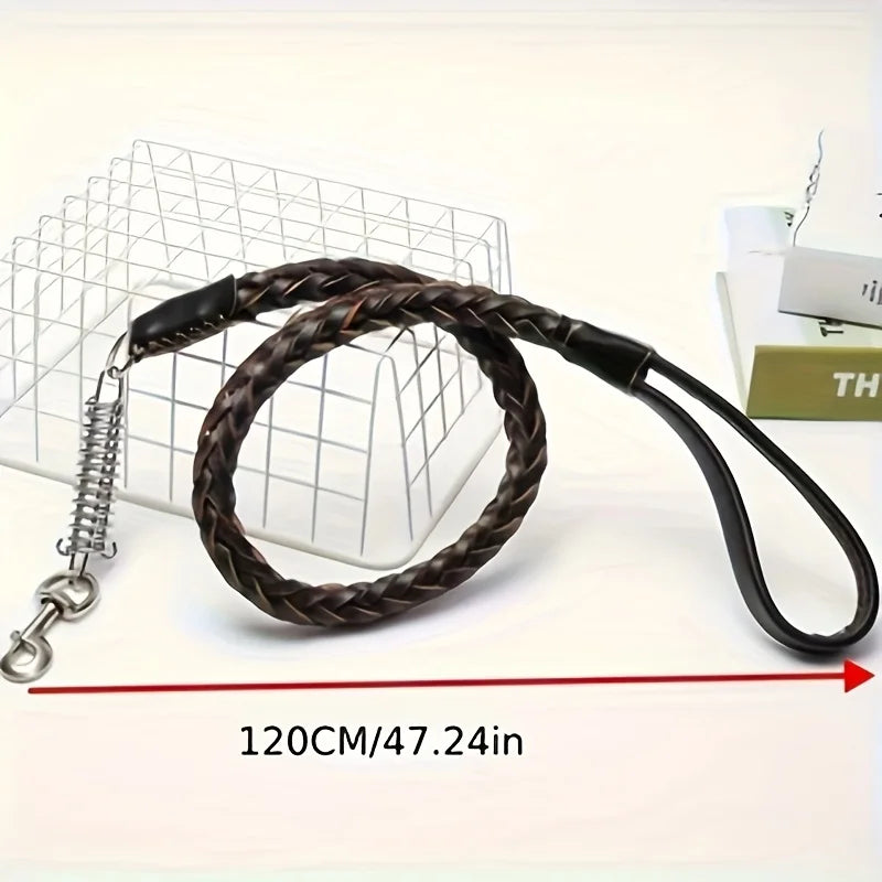 Eight-Strand Genuine Cowhide Braided Dog Leash, Heavy Duty Training Lead