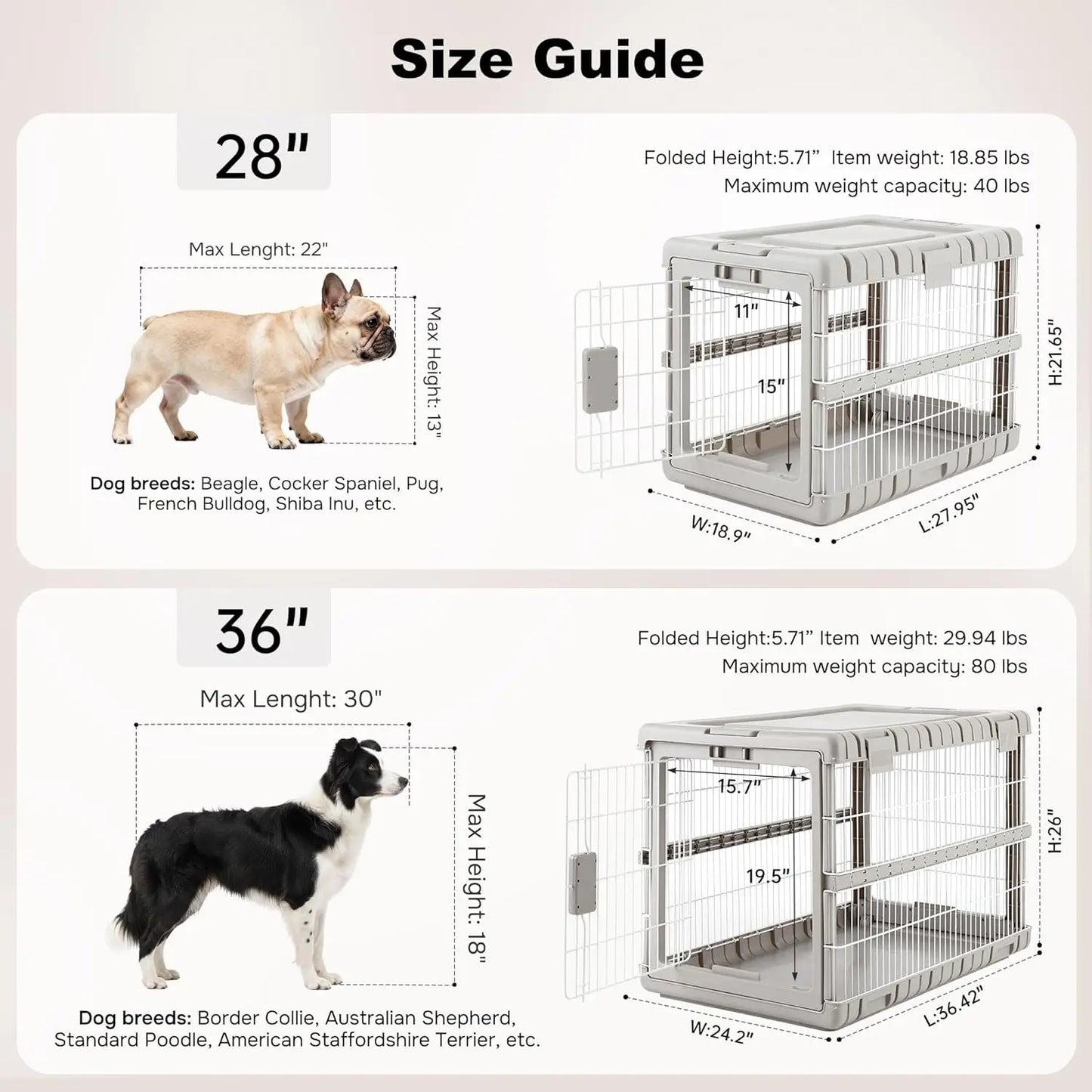 Collapsible Dog Crate Heavy Duty Foldable Kennel With Wheels
