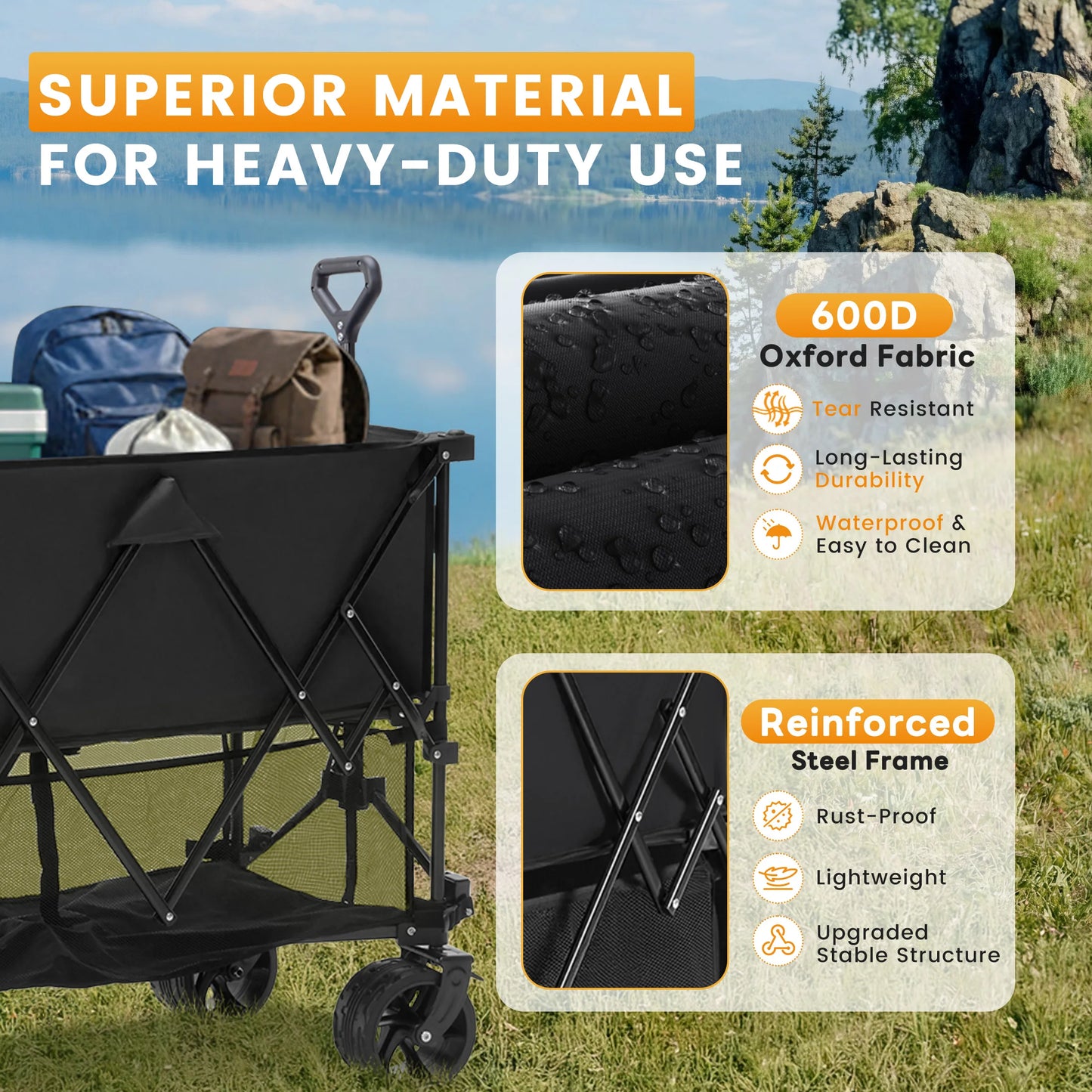 JHK Outdoor Double Decker Wagons Cart Large Capacity Collapsible
