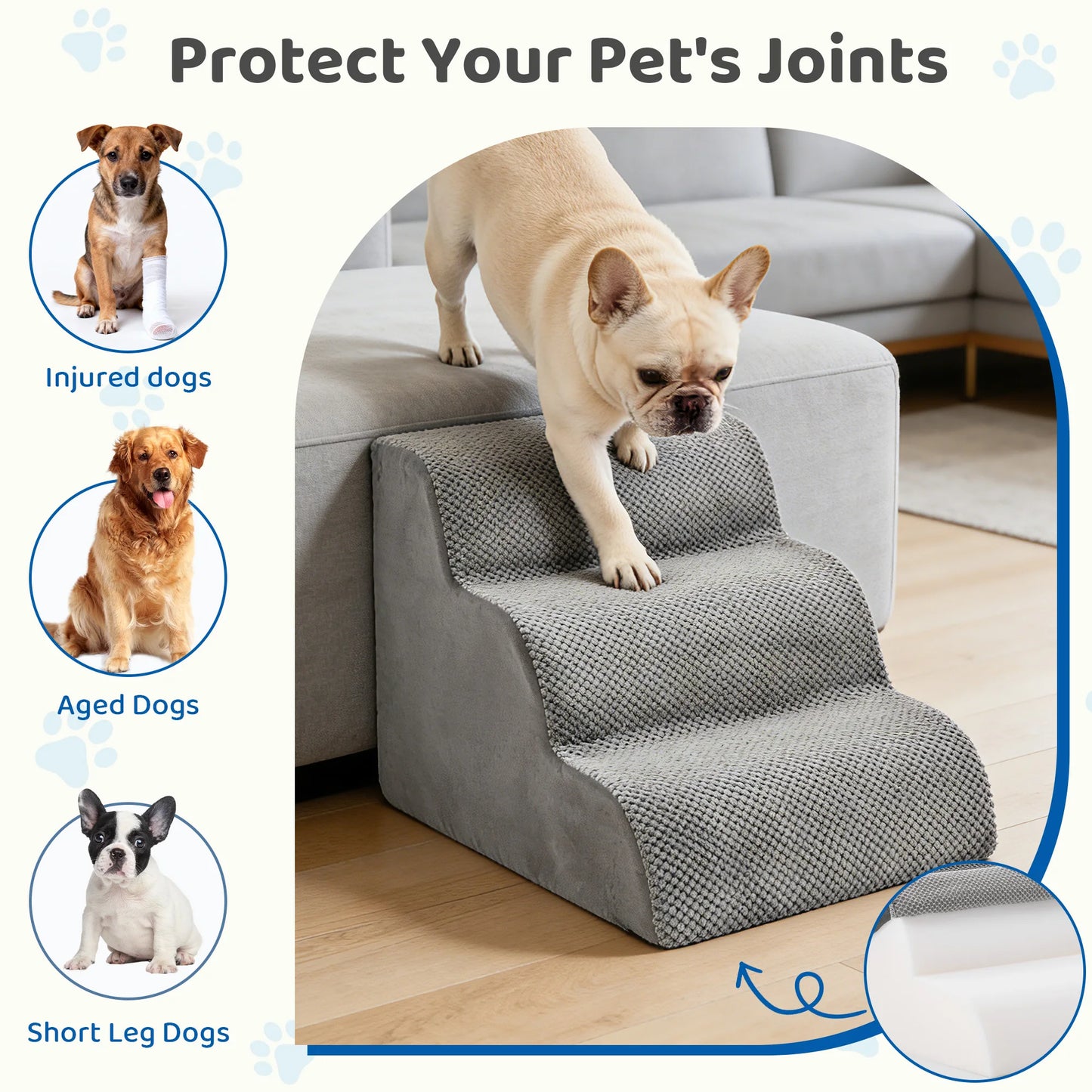 JHK 3-5 Step Foam Stairs Ramp for Small Dogs Indoor