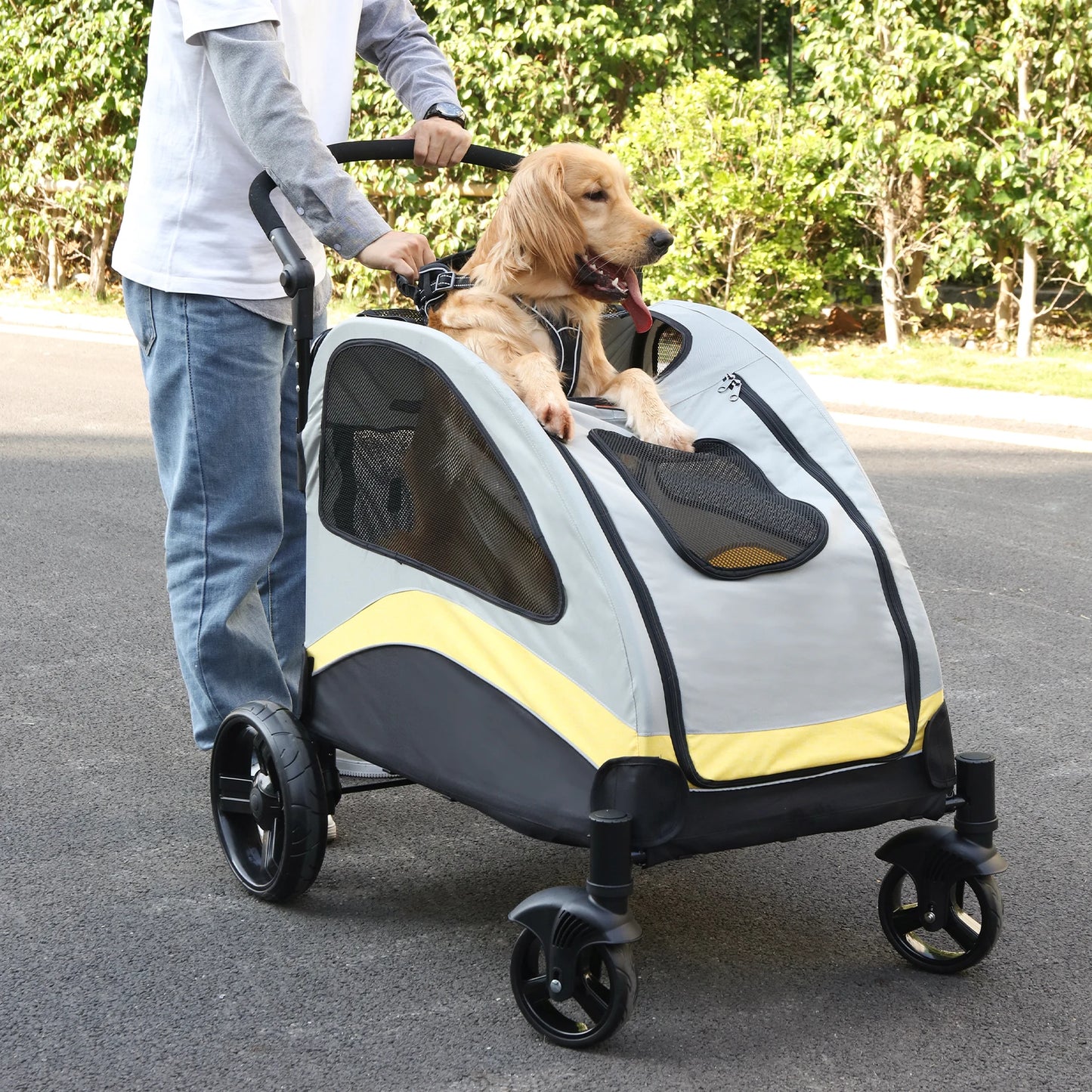 BINGOPAW Large Dog Stroller 4 Wheel Pet Carrier Folding For Two