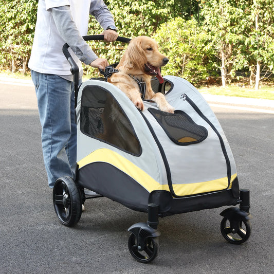 BINGOPAW Large Dog Stroller 4 Wheel Pet Carrier Folding For Two