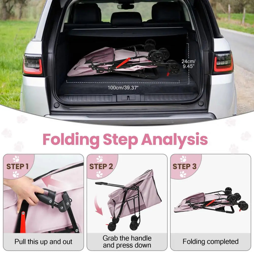 Foldable Dog Stroller With 360 Degree Wheels Five Ventilation Windows
