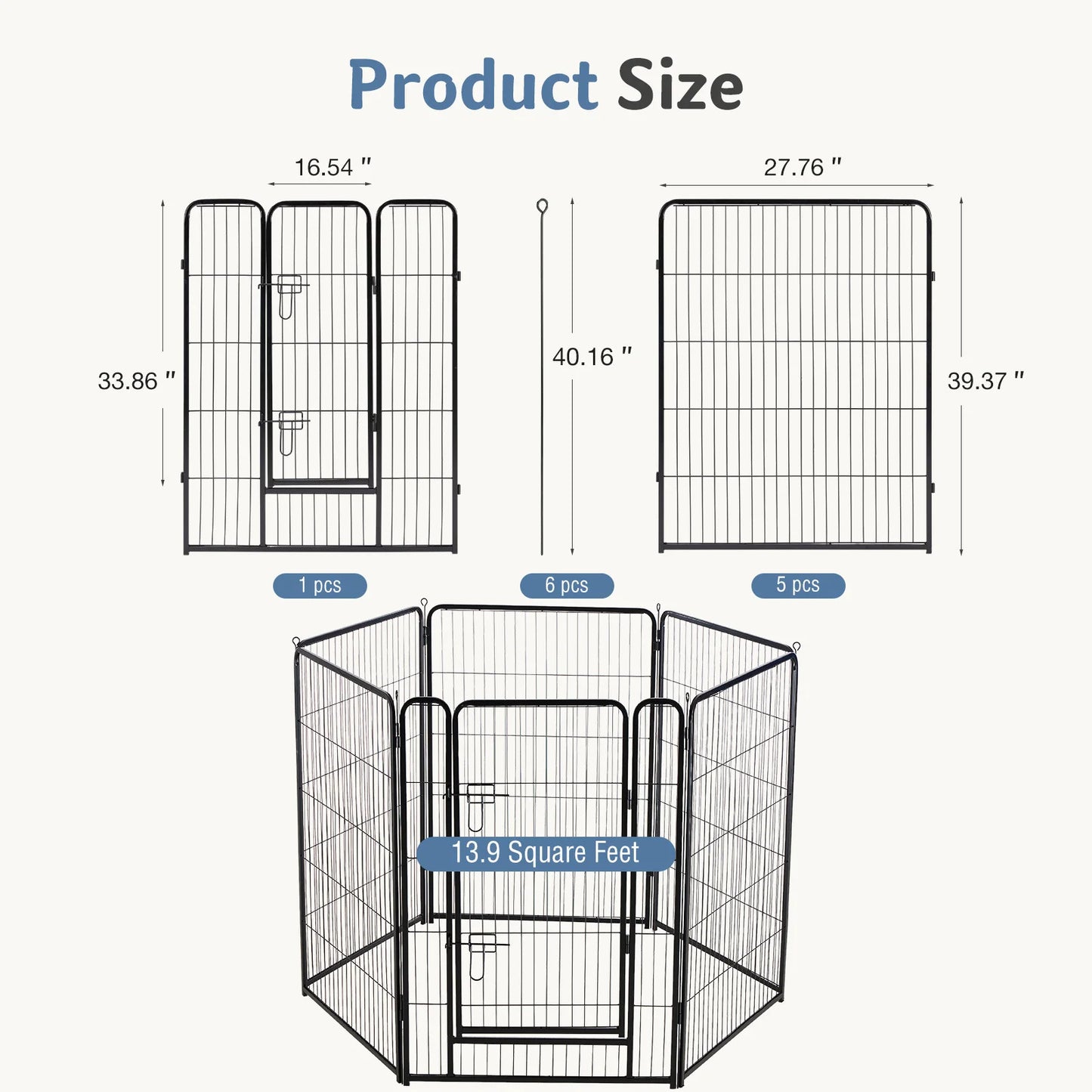 JHK Foldable 6-Panel Metal Dog Playpen For Indoor Outdoor Use