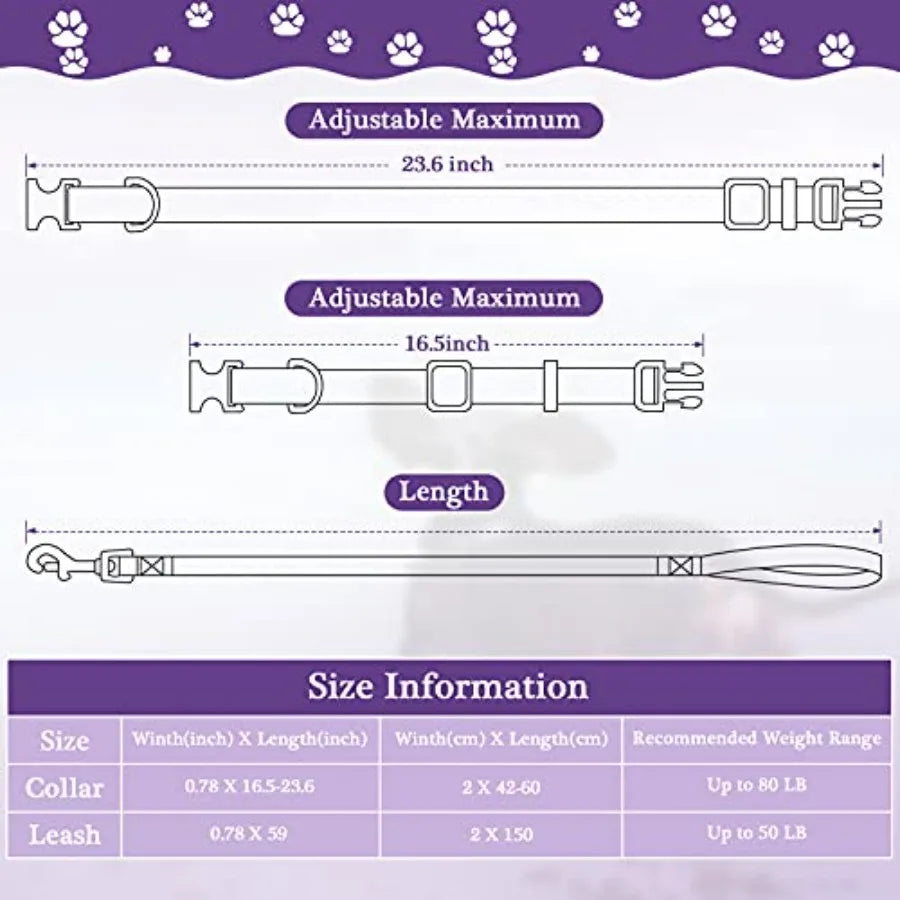 Eight-Piece Nylon Dog Collar And Leash Set Adjustable Durable Design