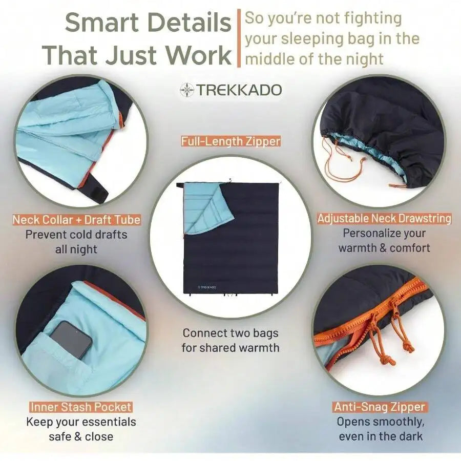 Lightweight Rectangular Camping Sleeping Bag For Adults With Pad Attachment