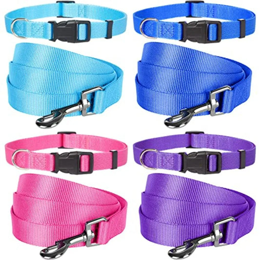 Eight-Piece Nylon Dog Collar And Leash Set Adjustable Durable Design