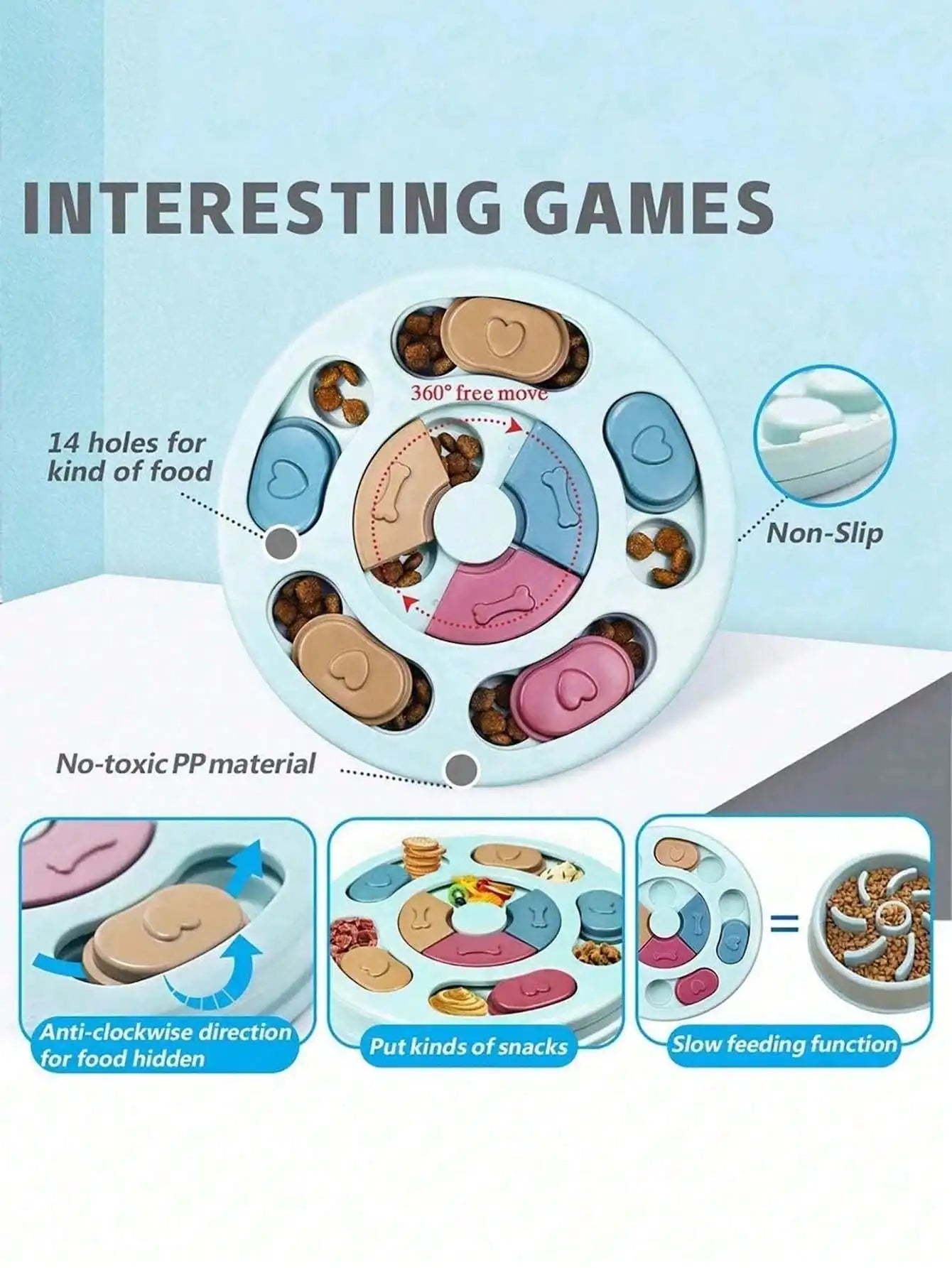 Durable Interactive Dog Cat Slow Feeder Bowl Puzzle Food Dispenser