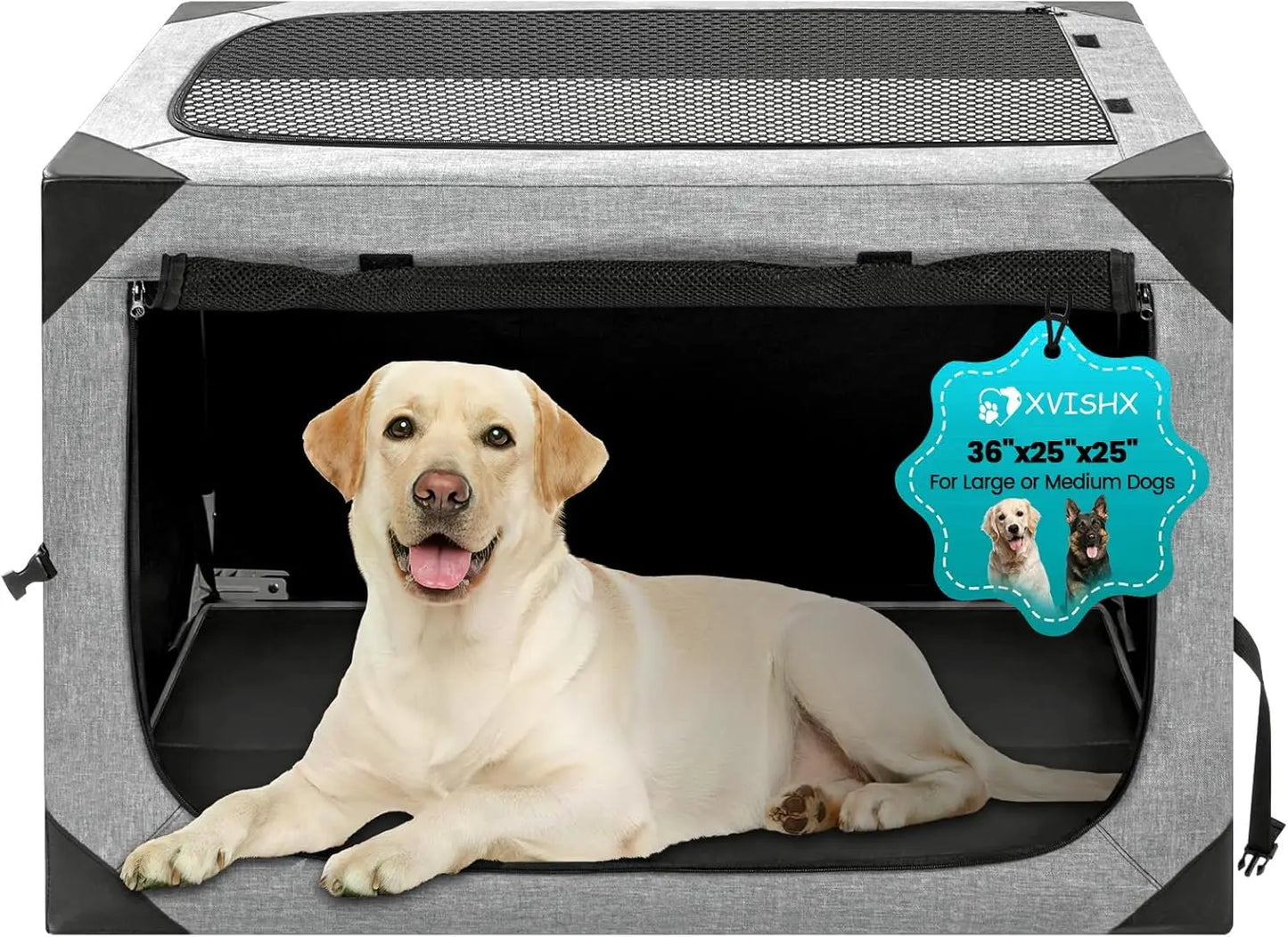 Portable Foldable Dog Crate With Three Doors And Durable Mesh