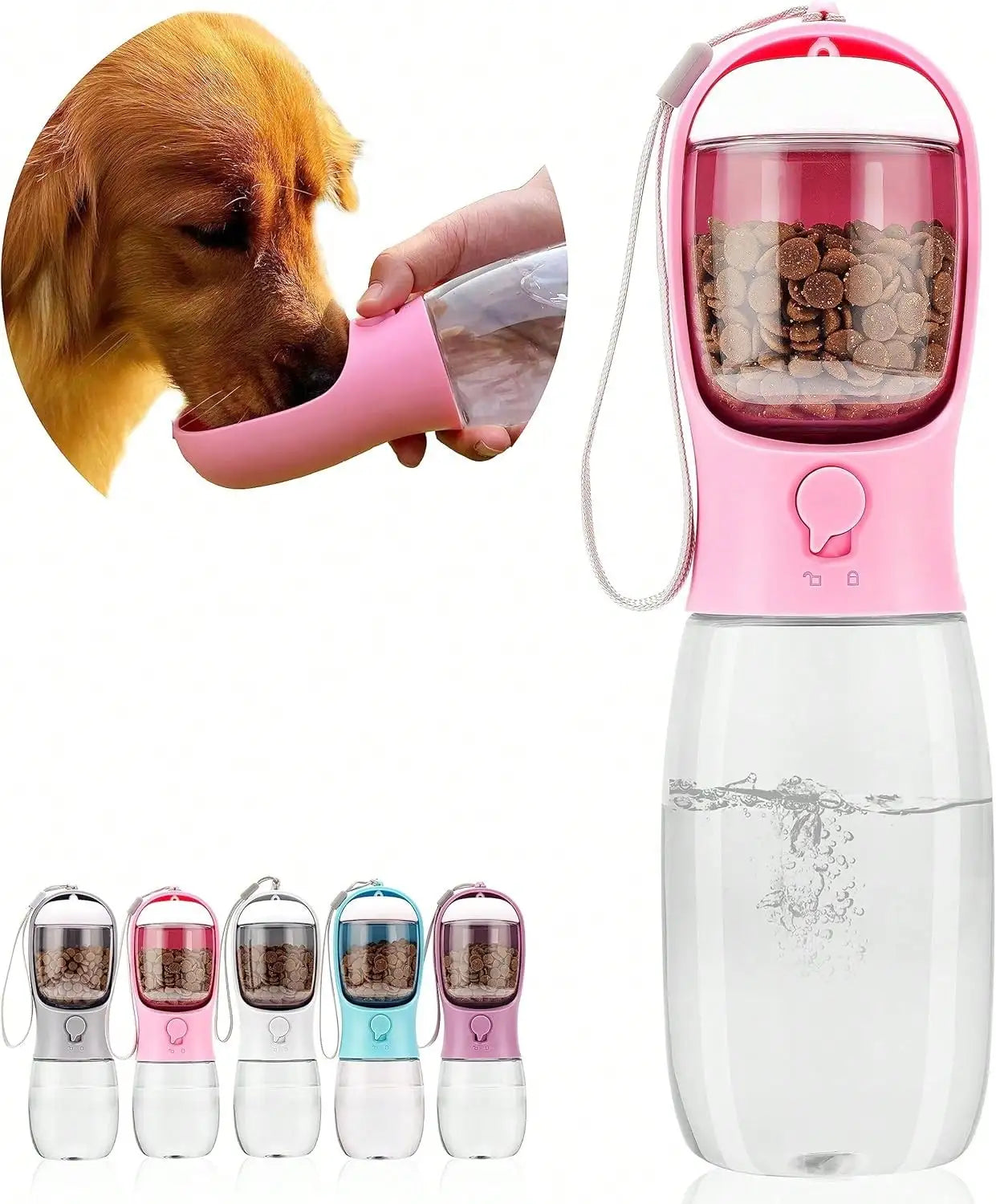Portable Dog Water Bottle With Food Dispenser 3 In 1