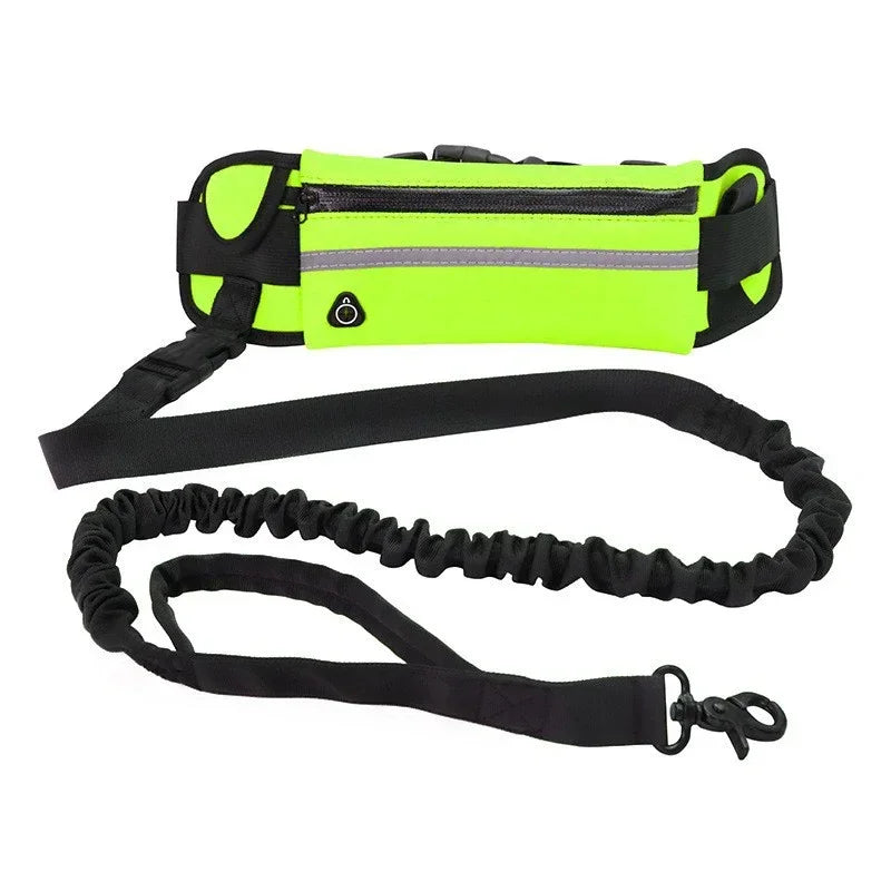 Hands Free Dog Leash With Reflective Waist Bag Retractable Belt