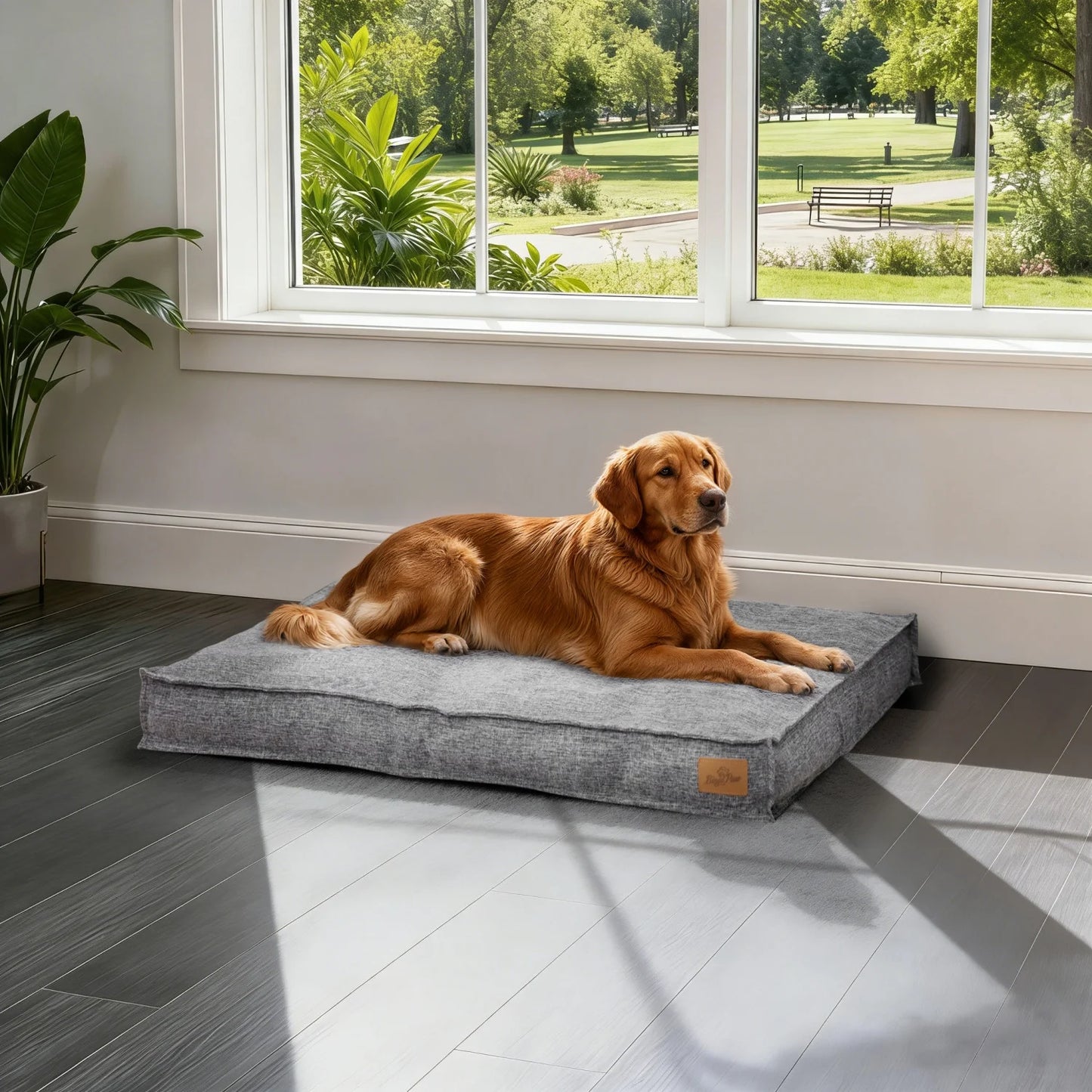 BINGOPAW Waterproof Linen Cover Dog Bed With Foam Base